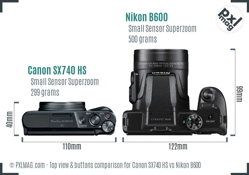 Canon SX740 HS vs Nikon B600 top view buttons comparison