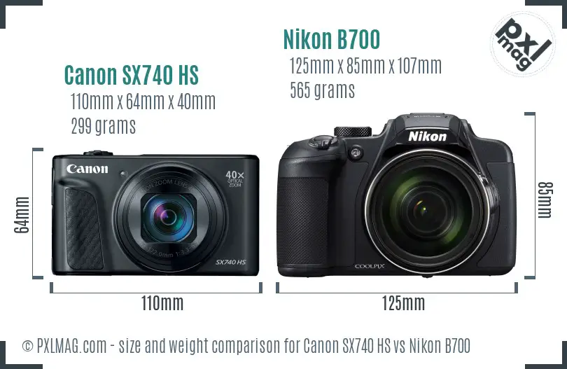 Canon SX740 HS vs Nikon B700 size comparison