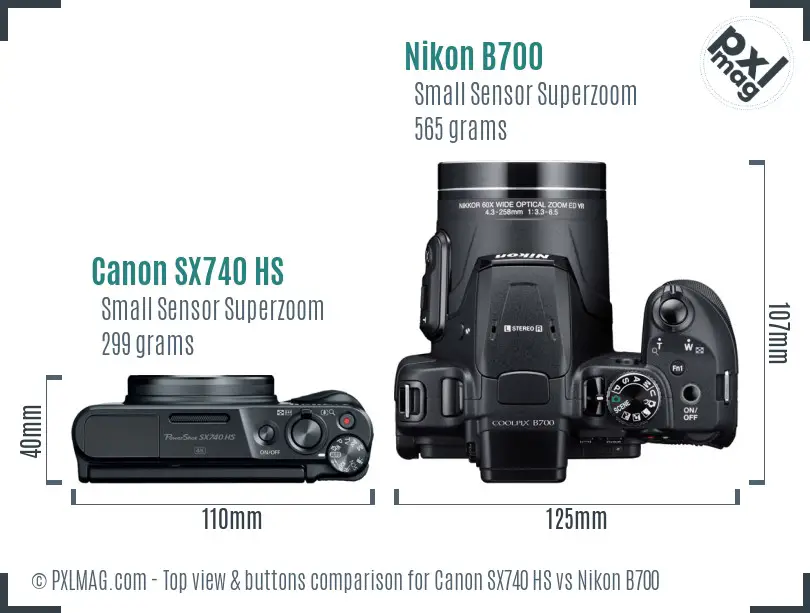 Canon SX740 HS vs Nikon B700 top view buttons comparison
