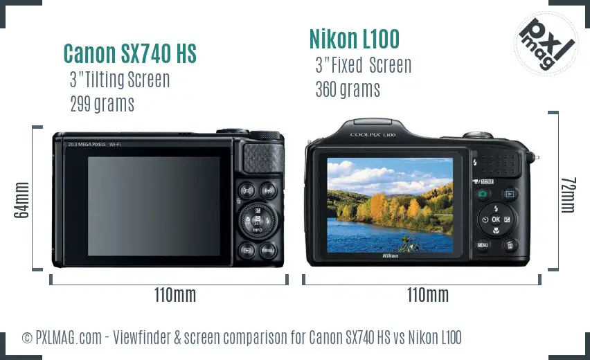 Canon SX740 HS vs Nikon L100 Screen and Viewfinder comparison