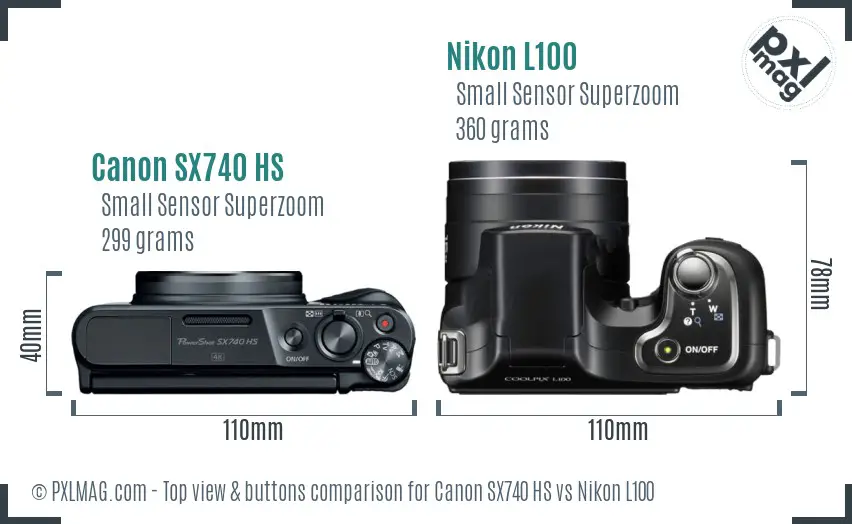 Canon SX740 HS vs Nikon L100 top view buttons comparison