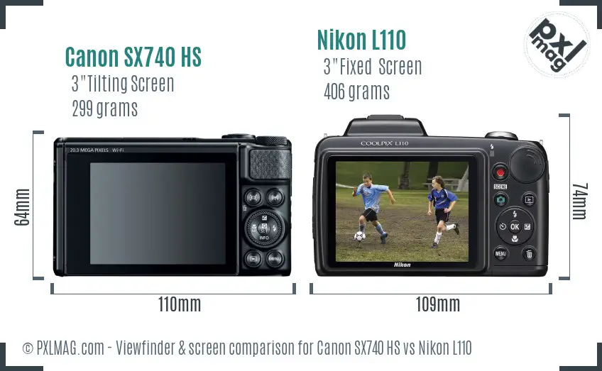 Canon SX740 HS vs Nikon L110 Screen and Viewfinder comparison
