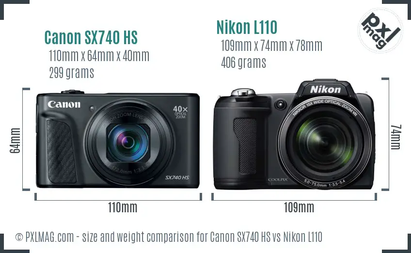 Canon SX740 HS vs Nikon L110 size comparison