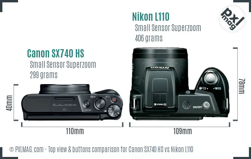 Canon SX740 HS vs Nikon L110 top view buttons comparison