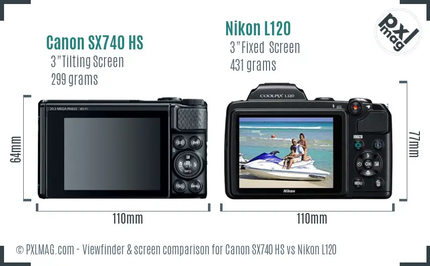 Canon SX740 HS vs Nikon L120 Screen and Viewfinder comparison