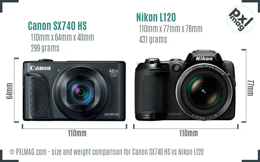 Canon SX740 HS vs Nikon L120 size comparison