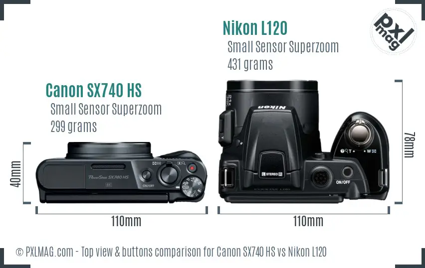 Canon SX740 HS vs Nikon L120 top view buttons comparison