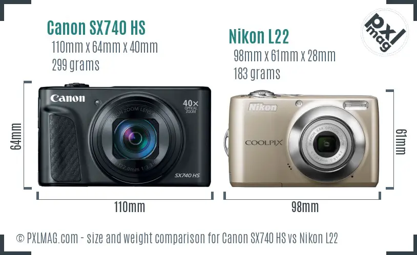 Canon SX740 HS vs Nikon L22 size comparison Canon SX740 HS vs Nikon L22 size comparison