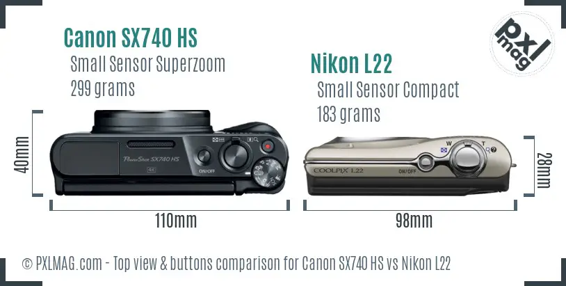 Canon SX740 HS vs Nikon L22 top view buttons comparison Canon SX740 HS vs Nikon L22 top view buttons comparison