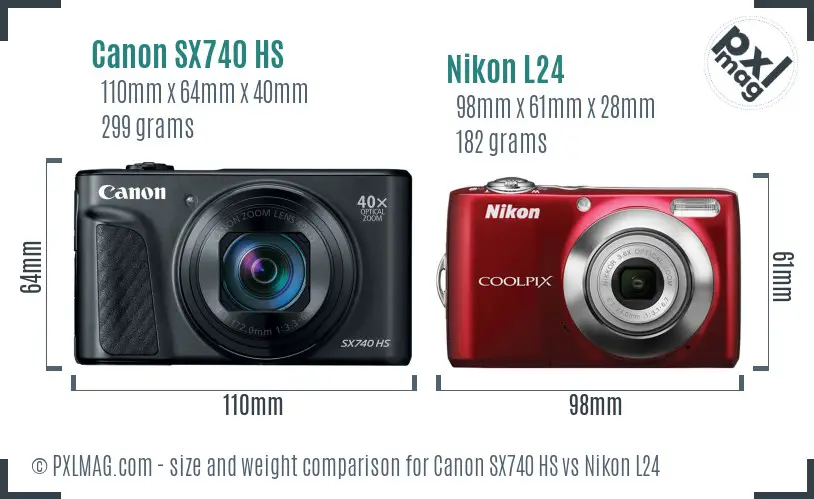 Canon SX740 HS vs Nikon L24 size comparison