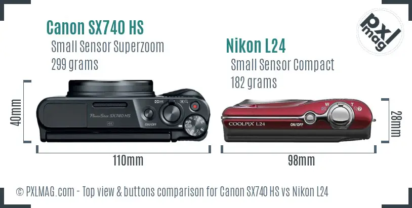 Canon SX740 HS vs Nikon L24 top view buttons comparison