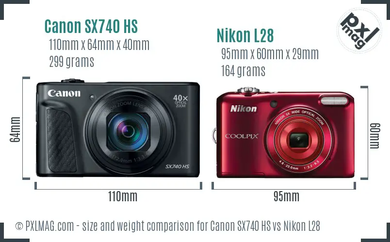 Canon SX740 HS vs Nikon L28 size comparison