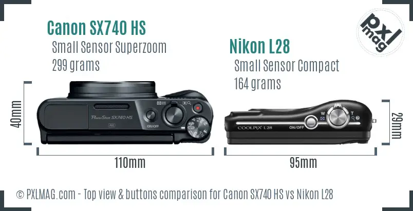 Canon SX740 HS vs Nikon L28 top view buttons comparison