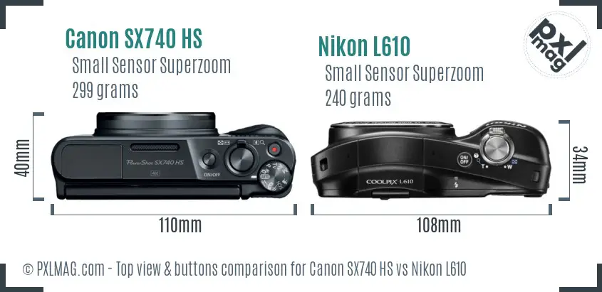 Canon SX740 HS vs Nikon L610 top view buttons comparison