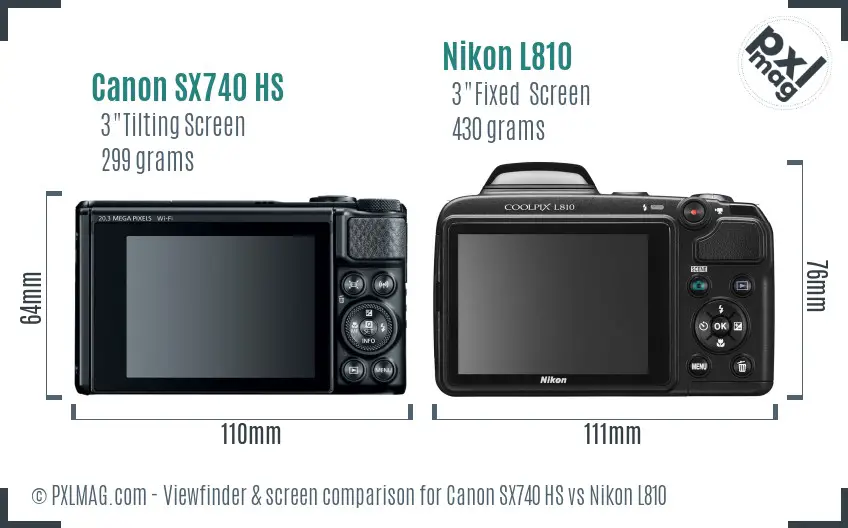 Canon SX740 HS vs Nikon L810 Screen and Viewfinder comparison