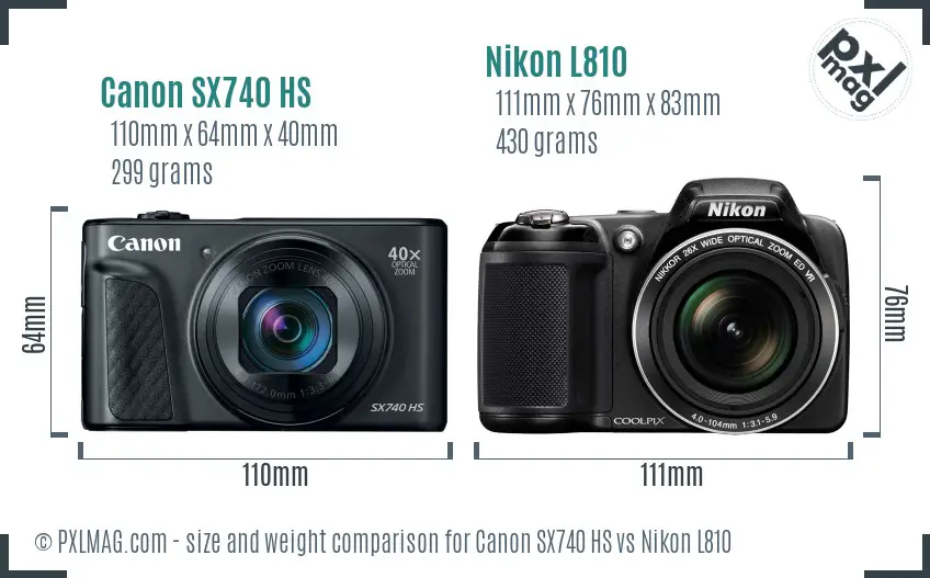 Canon SX740 HS vs Nikon L810 size comparison