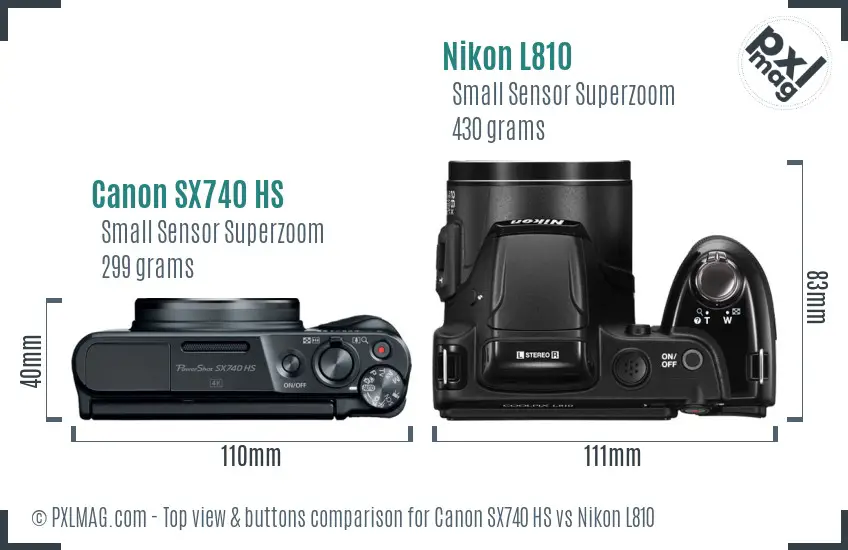 Canon SX740 HS vs Nikon L810 top view buttons comparison