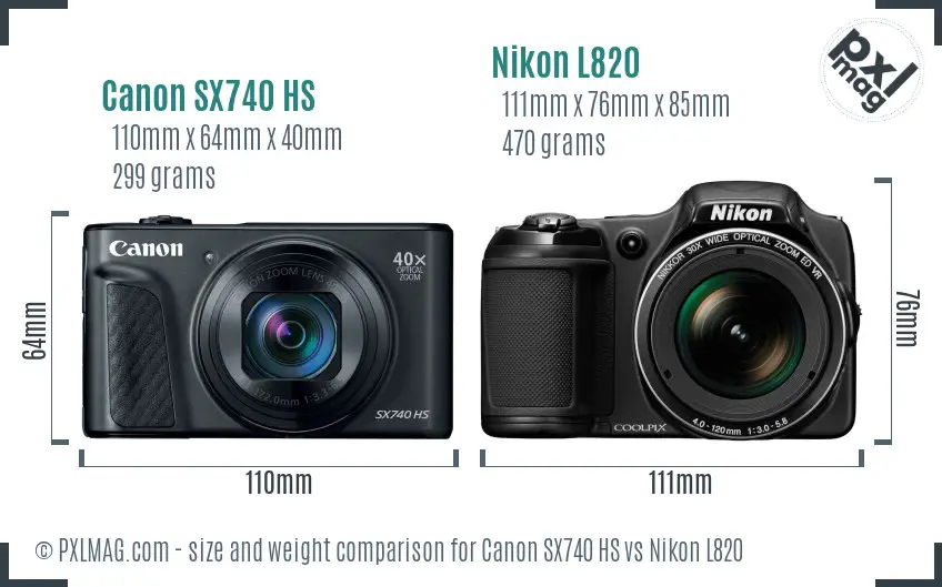 Canon SX740 HS vs Nikon L820 size comparison