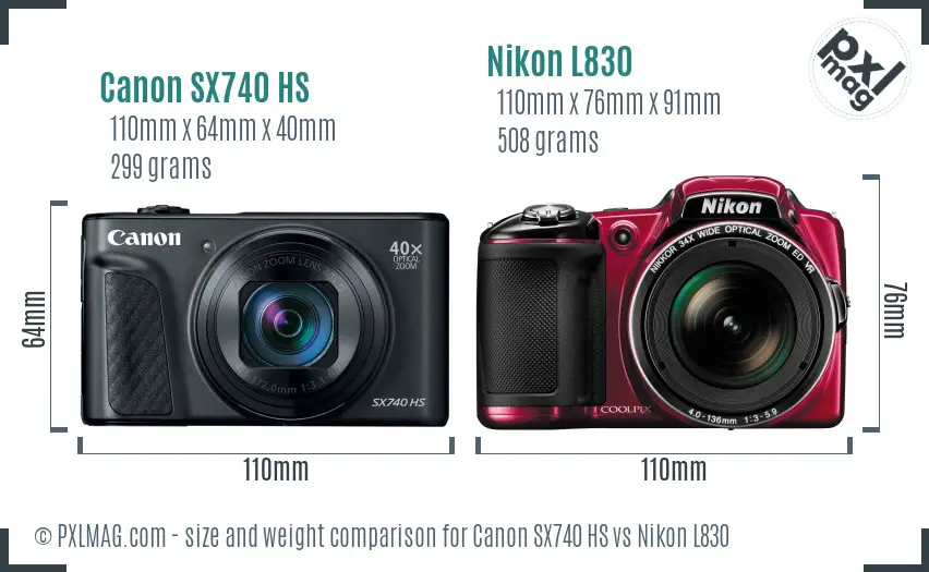 Canon SX740 HS vs Nikon L830 size comparison