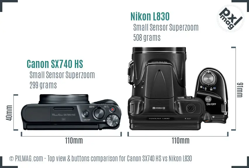Canon SX740 HS vs Nikon L830 top view buttons comparison