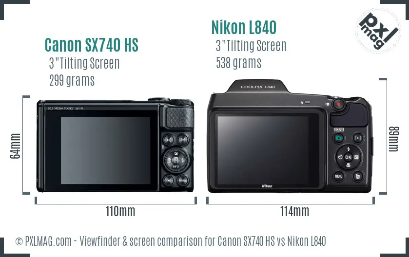 Canon SX740 HS vs Nikon L840 Screen and Viewfinder comparison