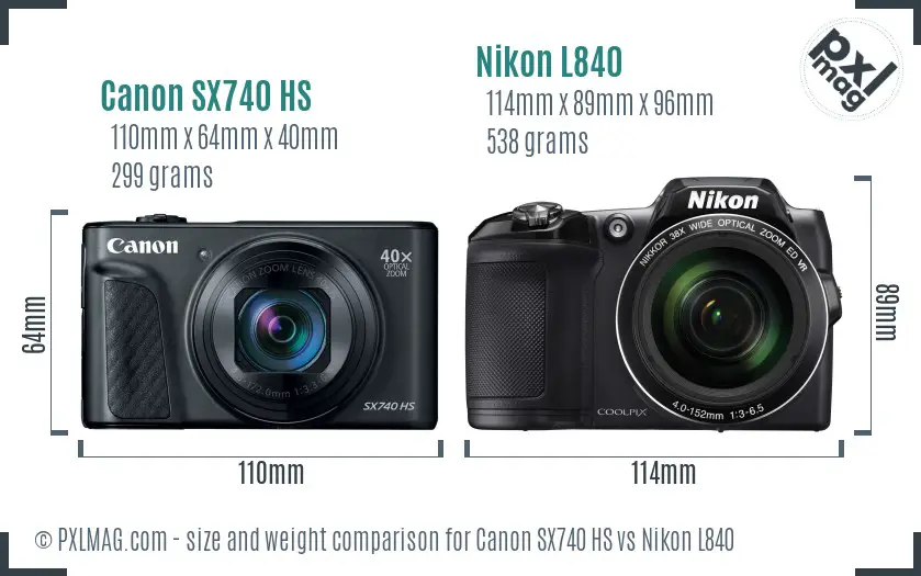 Canon SX740 HS vs Nikon L840 size comparison