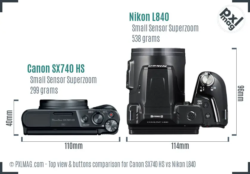 Canon SX740 HS vs Nikon L840 top view buttons comparison