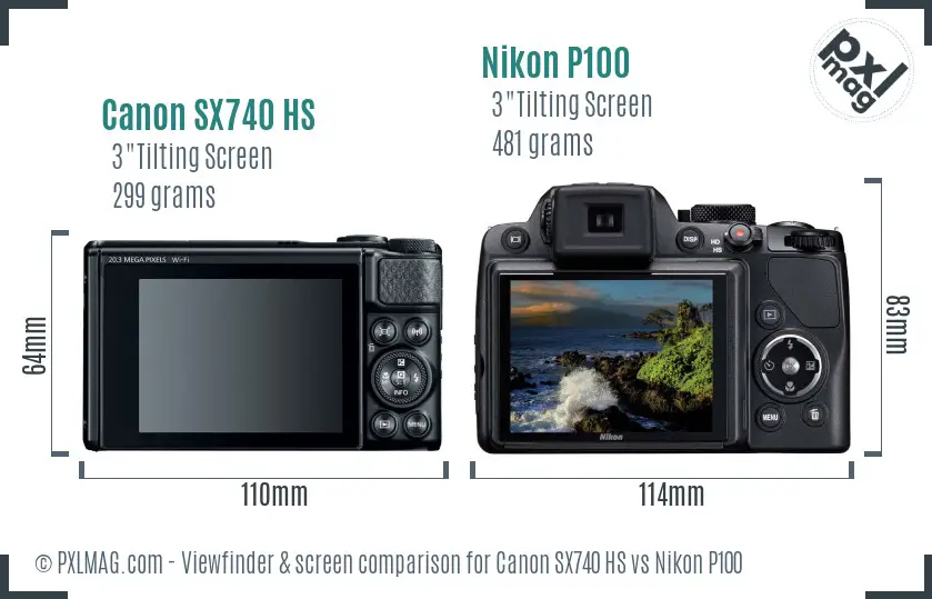 Canon SX740 HS vs Nikon P100 Screen and Viewfinder comparison
