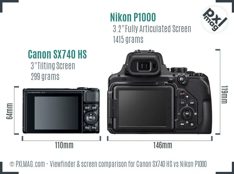 Canon SX740 HS vs Nikon P1000 Screen and Viewfinder comparison