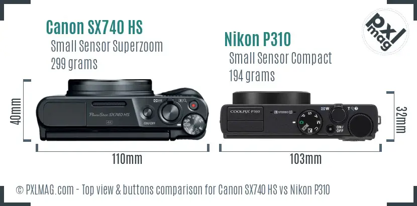 Canon SX740 HS vs Nikon P310 top view buttons comparison Canon SX740 HS vs Nikon P310 top view buttons comparison