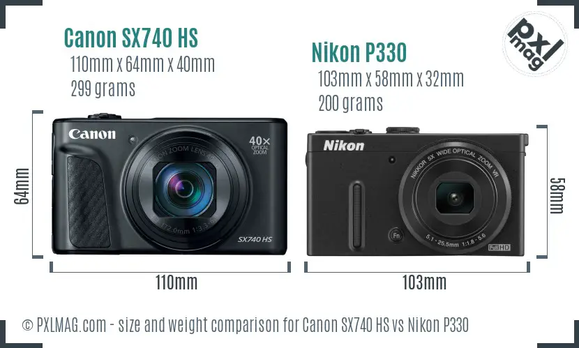 Canon SX740 HS vs Nikon P330 size comparison Canon SX740 HS vs Nikon P330 size comparison