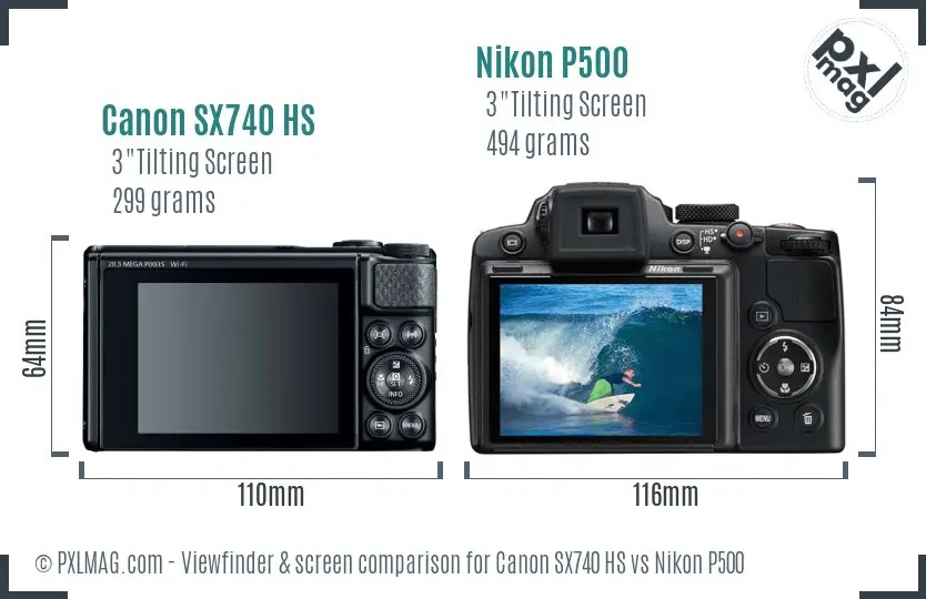 Canon SX740 HS vs Nikon P500 Screen and Viewfinder comparison