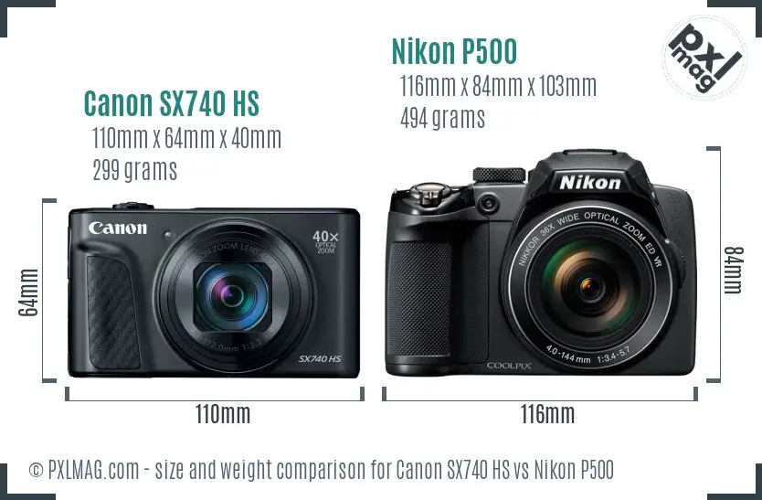 Canon SX740 HS vs Nikon P500 size comparison