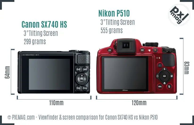 Canon SX740 HS vs Nikon P510 Screen and Viewfinder comparison