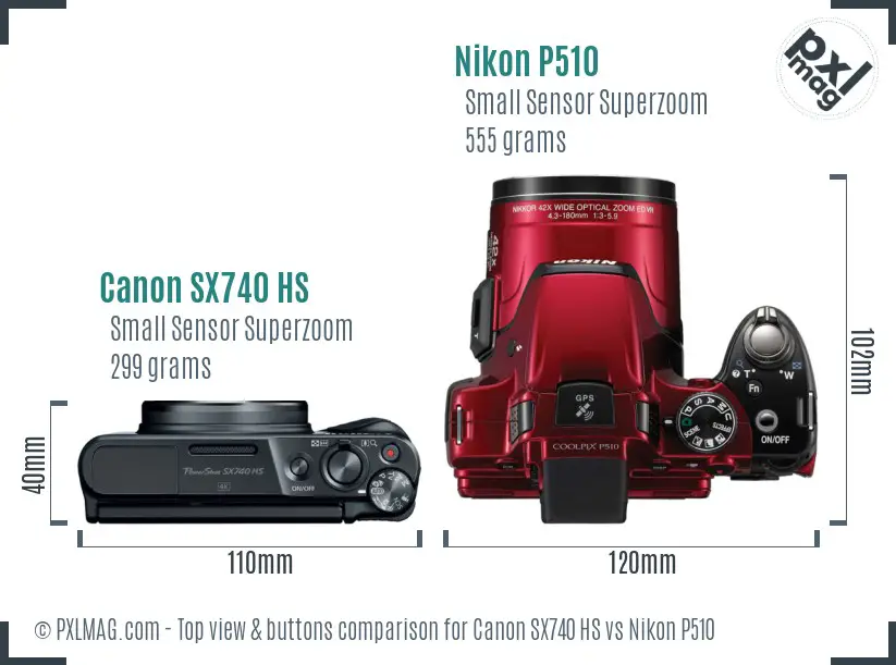 Canon SX740 HS vs Nikon P510 top view buttons comparison