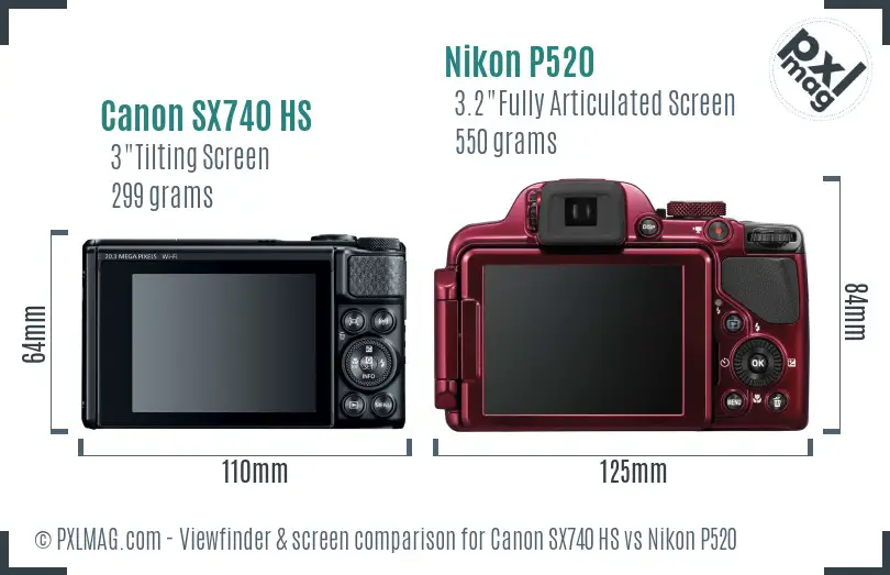 Canon SX740 HS vs Nikon P520 Screen and Viewfinder comparison