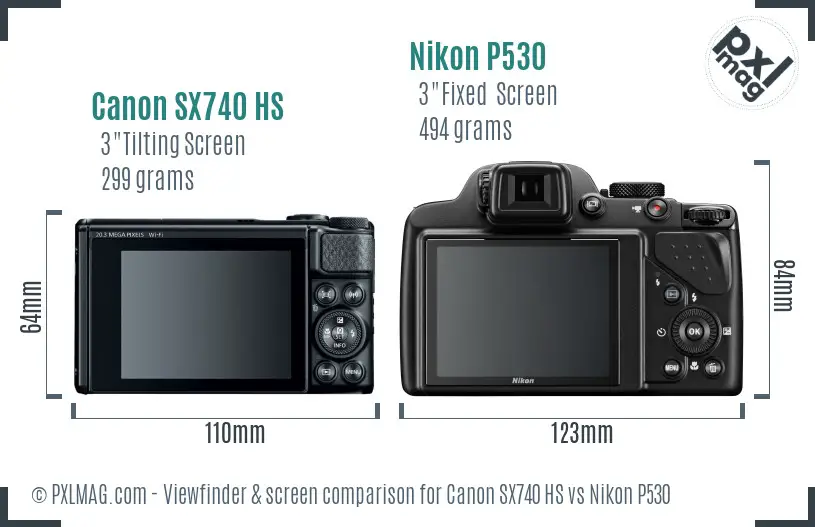 Canon SX740 HS vs Nikon P530 Screen and Viewfinder comparison