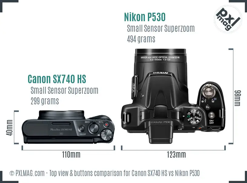 Canon SX740 HS vs Nikon P530 top view buttons comparison