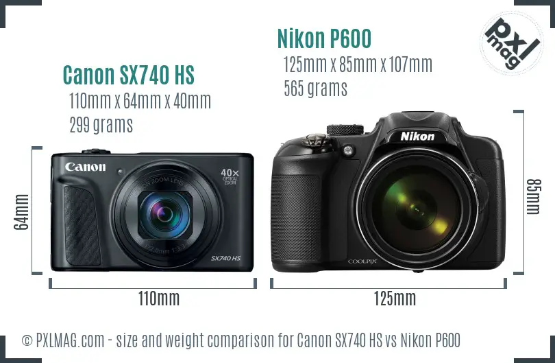 Canon SX740 HS vs Nikon P600 size comparison