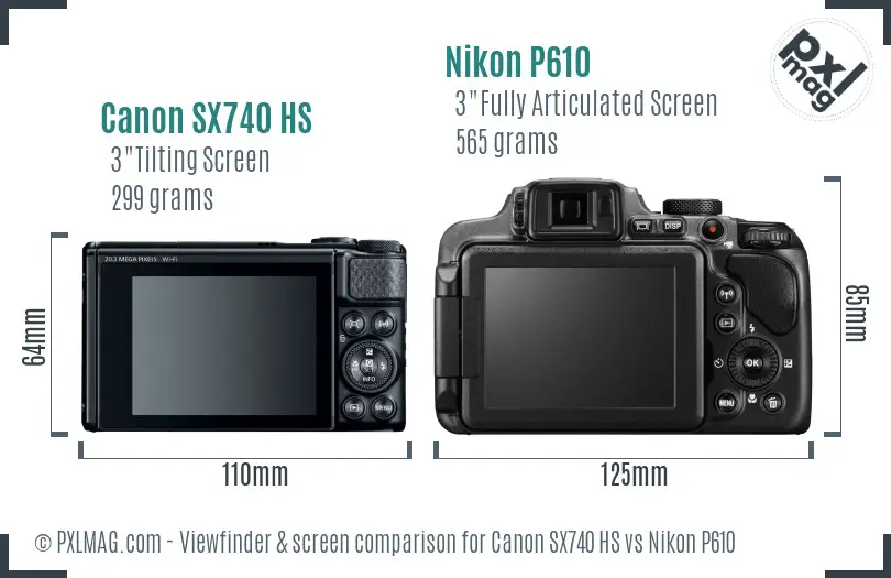 Canon SX740 HS vs Nikon P610 Screen and Viewfinder comparison