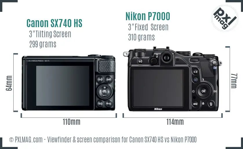 Canon SX740 HS vs Nikon P7000 Screen and Viewfinder comparison