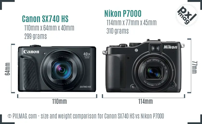 Canon SX740 HS vs Nikon P7000 size comparison