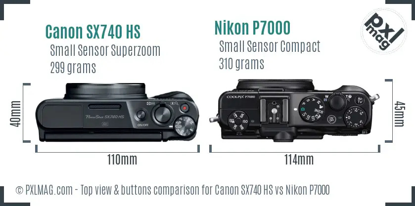 Canon SX740 HS vs Nikon P7000 top view buttons comparison