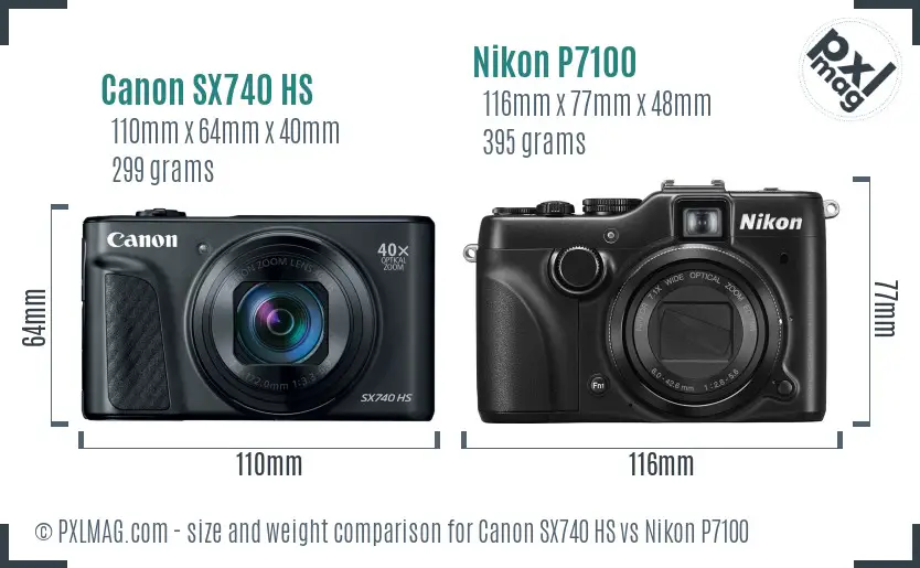 Canon SX740 HS vs Nikon P7100 size comparison