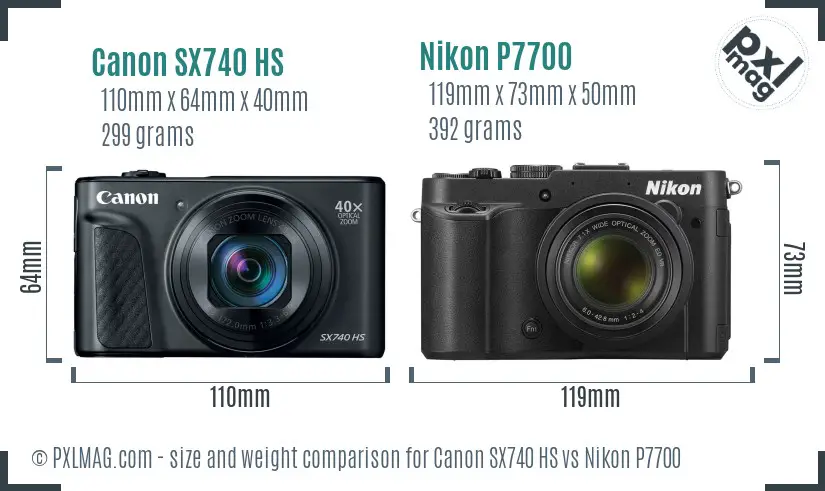 Canon SX740 HS vs Nikon P7700 size comparison Canon SX740 HS vs Nikon P7700 size comparison