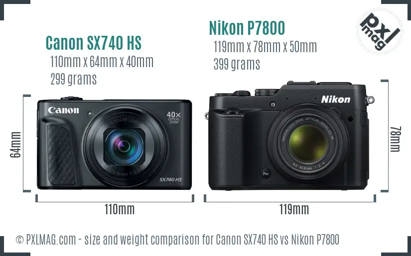 Canon SX740 HS vs Nikon P7800 size comparison