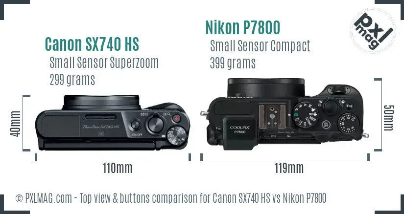 Canon SX740 HS vs Nikon P7800 top view buttons comparison