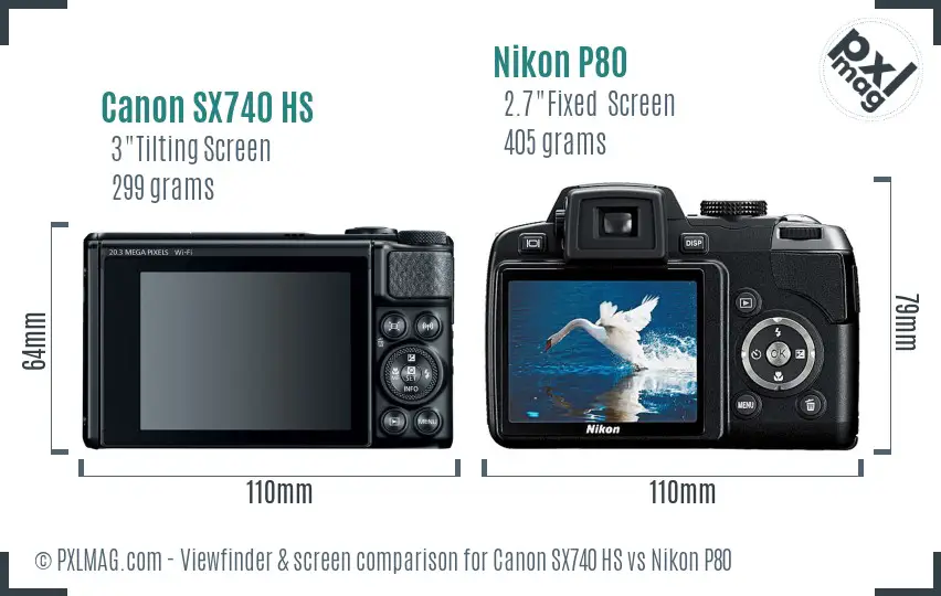 Canon SX740 HS vs Nikon P80 Screen and Viewfinder comparison