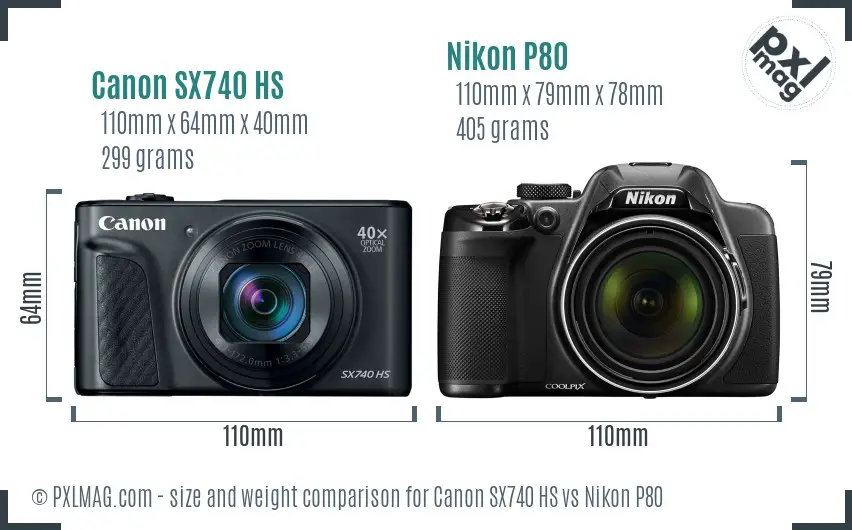 Canon SX740 HS vs Nikon P80 size comparison