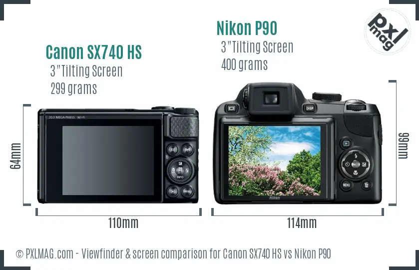 Canon SX740 HS vs Nikon P90 Screen and Viewfinder comparison